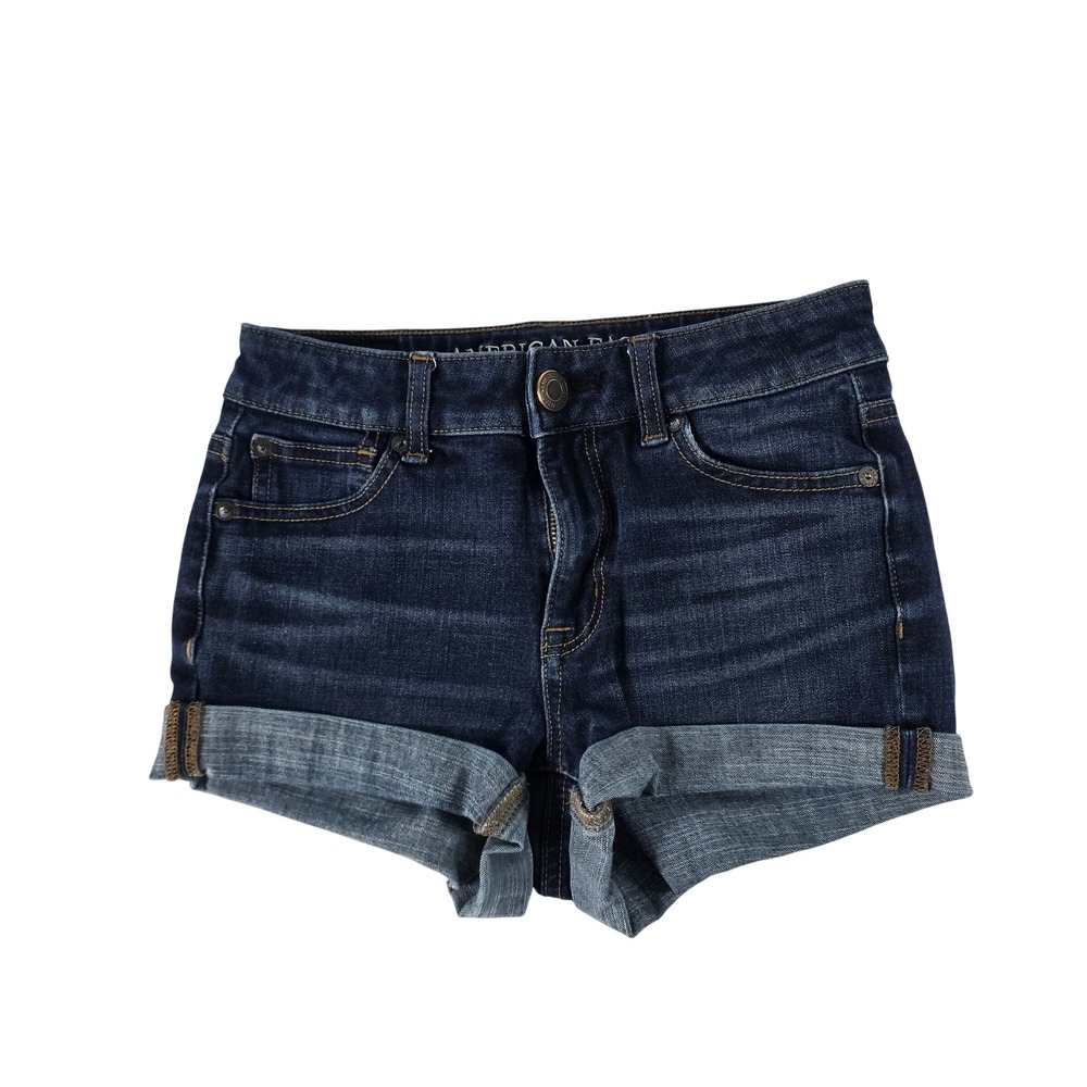 American Eagle Hi-Rise Shortie Dark Wash Cuffed Denim Shorts Womens size 0